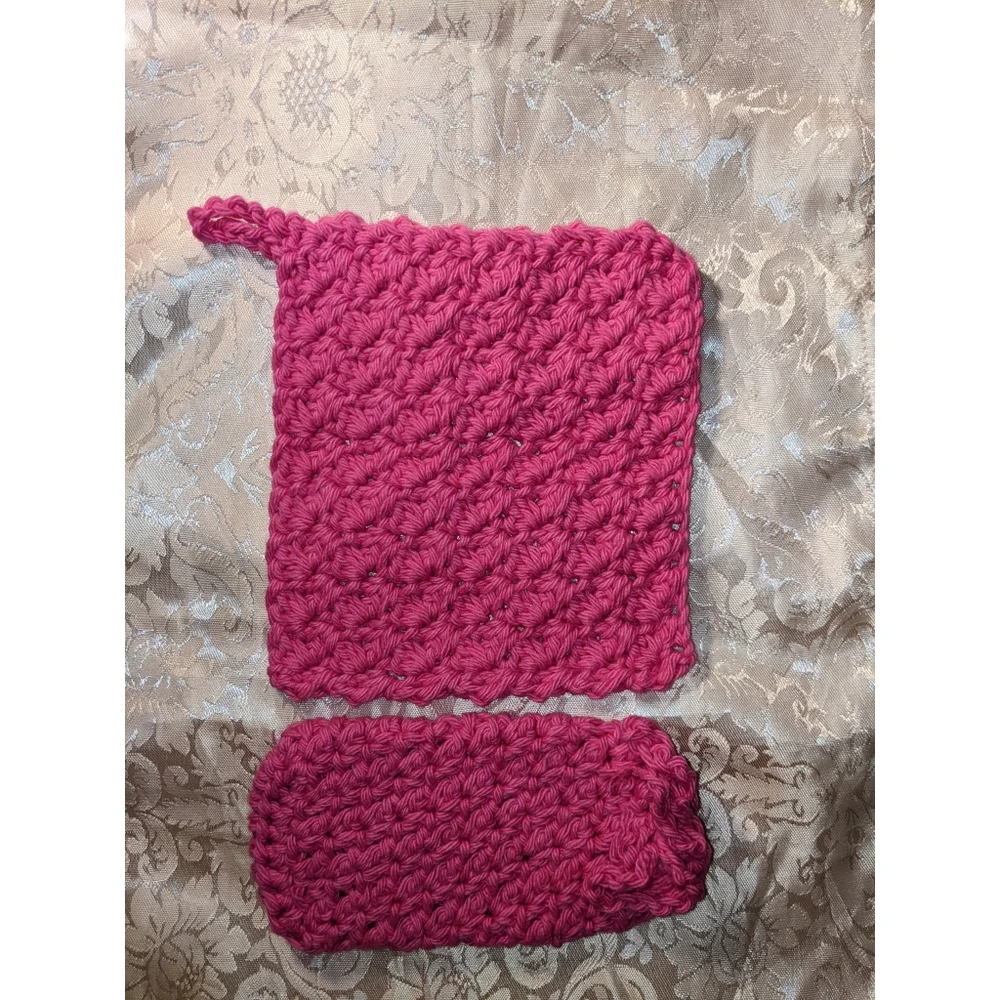 Handmade Pink Wash Cloth Soap Bag Set Of 2